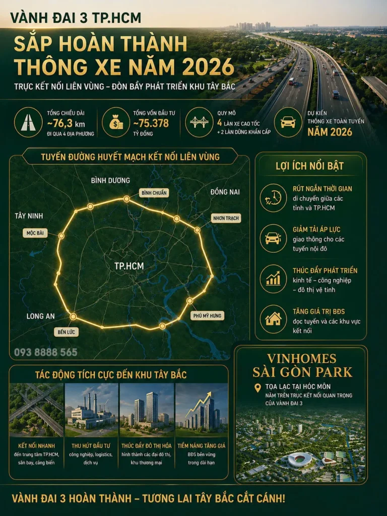 Đường vành đai 3 Tphcm đi qua Hóc Môn: vị trí chiến lượt tại Vinhomes Saigon Park khu vực Tây Bắc 2 vinhomes saigon park hoc mon 6 1