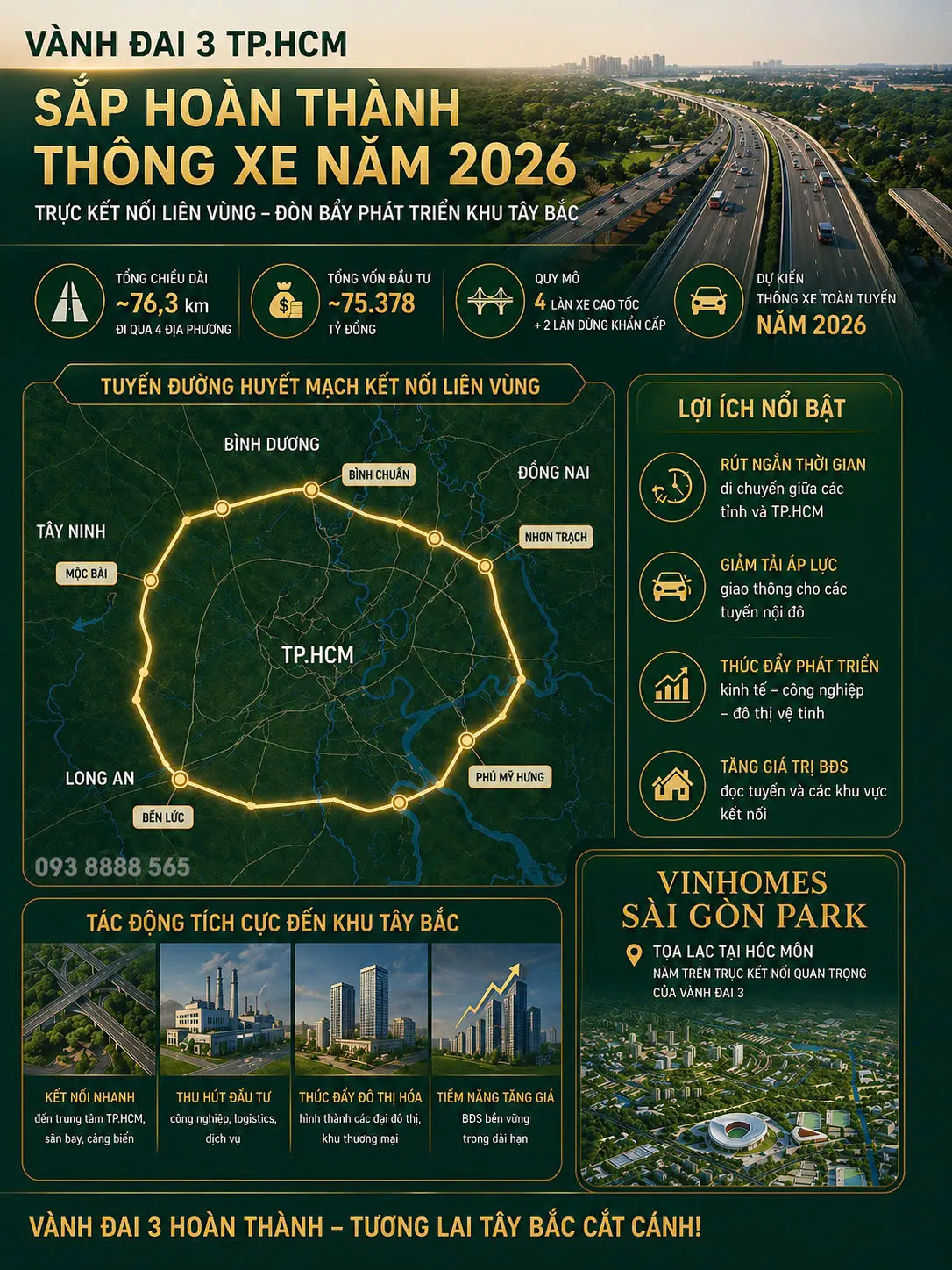 Đường vành đai 3 Tphcm đi qua Hóc Môn: vị trí chiến lượt tại Vinhomes Saigon Park khu vực Tây Bắc