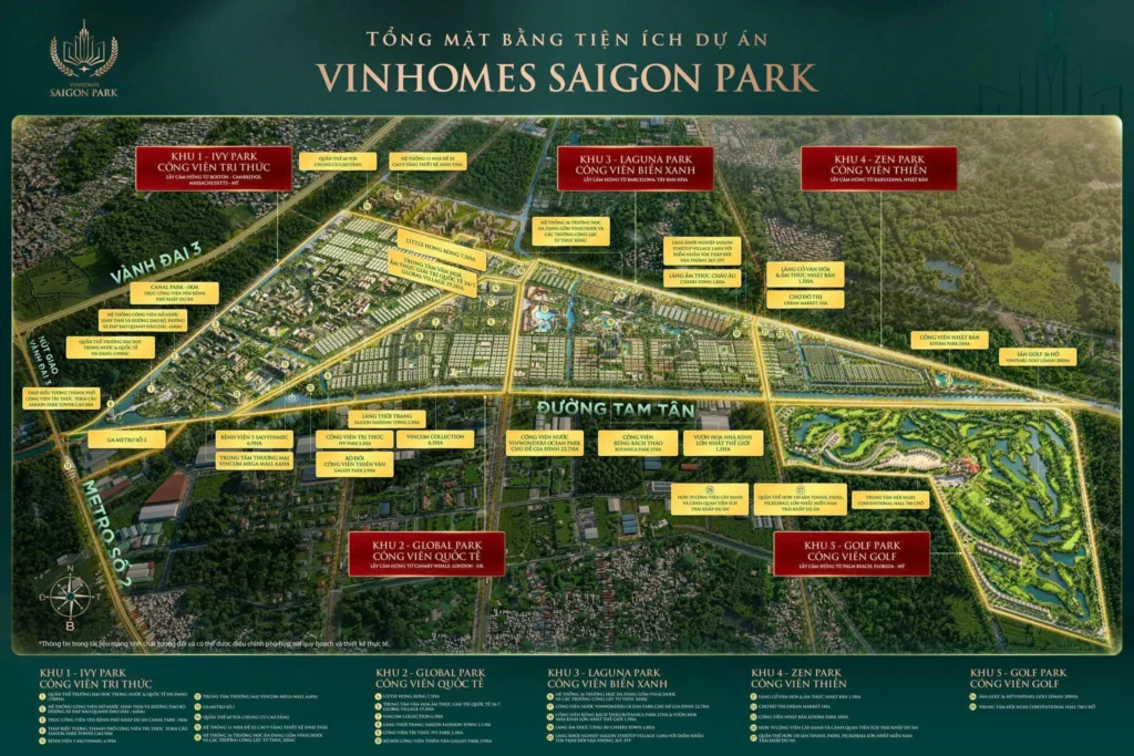 mặt bằng quy hoạch các chức năng tại dự án vinhomes saigon park hóc môn